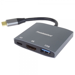 PremiumCord Adaptér USB-C na HDMI, USB3.0, PD, rozlišení 4K a FULL HD 1080p