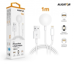 Aligator nabíjecí kabel 2v1 pro iPhone/iPad a Apple Watch, bílý