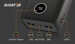 ALIGATOR Power Delivery 20W, 30 000 mAh, černá