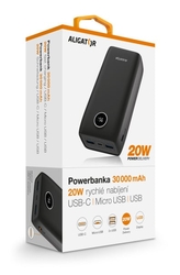 ALIGATOR Power Delivery 20W, 30 000 mAh, černá