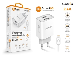 ALIGATOR síťová nabíječka iPhone/iPad 2xUSB výst.2,4A, smart IC, bílá
