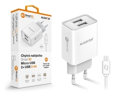 ALIGATOR síťová nabíječka MicroUSB 2xUSB výst. 2,4A, smart IC, bílá