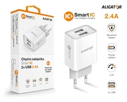 ALIGATOR síťová nabíječka s 2xUSB výstupem, 2,4A, smart IC, bílá
