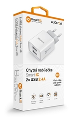 ALIGATOR síťová nabíječka s 2xUSB výstupem, 2,4A, smart IC, bílá