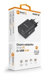ALIGATOR síťová nabíječka s 2xUSB výstupem, 2,4A, smart IC, černá