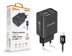 ALIGATOR síťová nabíječka USB-C 2xUSB výstup, 2,4A, smart IC, černá