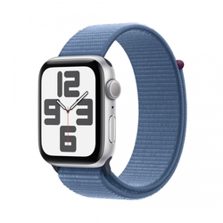 Apple Watch SE 40mm Stříbrný hliník s ledově modrým provlékacím sportovním řemínkem