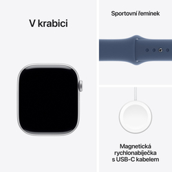 Apple Watch Series 10 GPS + Cellular 42mm Silver Aluminium Case with Denim Sport Band - M/L (MWX43QC/A)