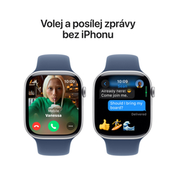 Apple Watch Series 10 GPS + Cellular 46mm Silver Aluminium Case with Denim Sport Band - S/M (MWY03QC/A)