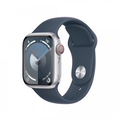 Apple Watch Series 9 41mm Cellular Stříbrný hliník s ledově modrým sportovním řemínkem - M/L