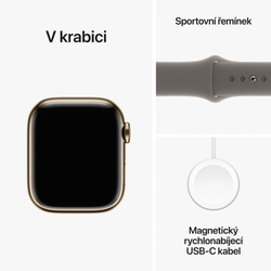 Apple Watch Series 9 41mm Cellular Zlatý nerez s jílově šedým sportovním řemínkem - S/M