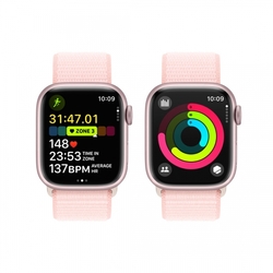 Apple Watch Series 9 41mm Růžový hliník se světle růžovým provlékacím sportovním řemínkem