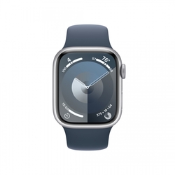 Apple Watch Series 9 41mm Stříbrný hliník s ledově modrým sportovním řemínkem -M/L