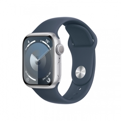 Apple Watch Series 9 41mm Stříbrný hliník s ledově modrým sportovním řemínkem -M/L