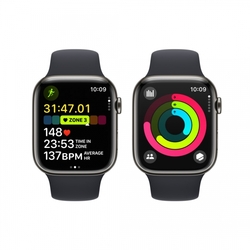 Apple Watch Series 9 45mm Cellular Grafitově šedý nerez s temně inkoustovým sportovním řemínkem - M/L