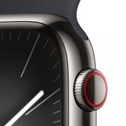 Apple Watch Series 9 45mm Cellular Grafitově šedý nerez s temně inkoustovým sportovním řemínkem - S/M