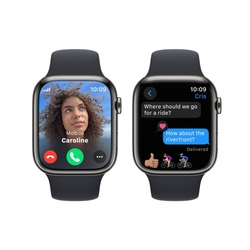 Apple Watch Series 9 45mm Cellular Grafitově šedý nerez s temně inkoustovým sportovním řemínkem - S/M