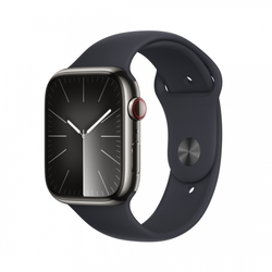 Apple Watch Series 9 45mm Cellular Grafitově šedý nerez s temně inkoustovým sportovním řemínkem - S/M