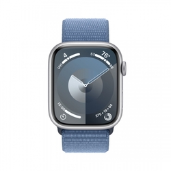 Apple Watch Series 9 45mm Cellular Stříbrný hliník s ledově modrým provlékacím sportovním řemínkem