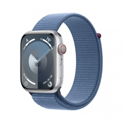 Apple Watch Series 9 45mm Cellular Stříbrný hliník s ledově modrým provlékacím sportovním řemínkem