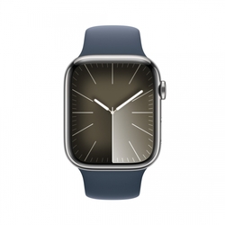 Apple Watch Series 9 45mm Cellular Stříbrný nerez s ledově modrým sportovním řemínkem - S/M
