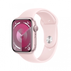Apple Watch Series 9 45mm Růžový hliník se světle růžovým sportovním řemínkem - M/L