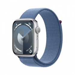 Apple Watch Series 9 45mm Stříbrný hliník s ledově modrým provlékacím sportovním řemínkem