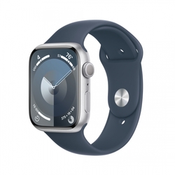 Apple Watch Series 9 45mm Stříbrný hliník s ledově modrým sportovním řemínkem - S/M