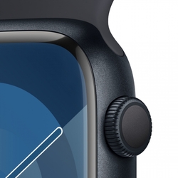 Apple Watch Series 9 45mm Temně inkoustový hliník s temně inkoustovým sportovním řemínkem - S/M