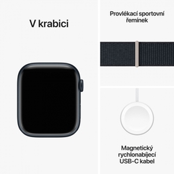 Apple Watch Series 9 45mm Temně inkoustový hliník s temně inkoustovým sportovním řemínkem - S/M