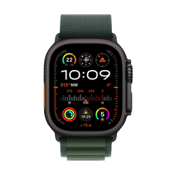 Apple Watch Ultra 2 GPS + Cellular 49mm Black Titanium Case with Dark Green Alpine Loop - Large (MX4T3CS/A)