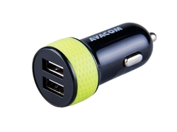 Avacom nabíječka do auta s dvěma USB výstupy 5V/1A - 3,1A, černo-zelená