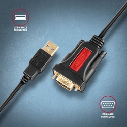 AXAGON ADS-1PSN, USB-A 2.0 - sériový RS-232 DB9-M Prolific adaptér / kabel 1.5m