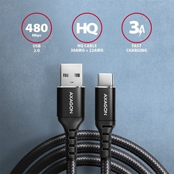 AXAGON BUCM-AM20AB, HQ kabel USB-C <-> USB-A, 2m, USB 2.0