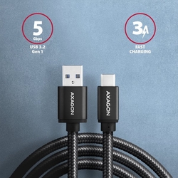 AXAGON BUCM3-AM20AB, SPEED kabel USB-C <-> USB-A, 2m, černý