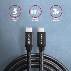 AXAGON BUCM3-CM10AB, SPEED kabel USB-C <-> USB-C, 1m, černý