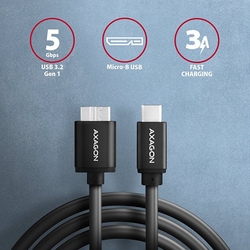 AXAGON BUMM3-CM10AB, SPEED kabel microUSB <-> USB-C, 1m