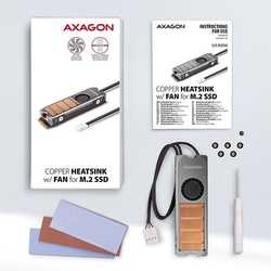AXAGON CLR-M2FAN, měděný chladič s ventilátorem pro oboustranné M.2 SSD