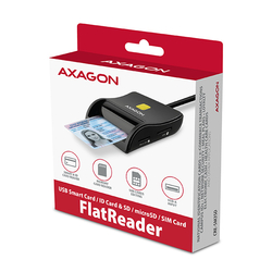 AXAGON CRE-SM3SD, USB-A FlatReader 4-slot čtečka Smart card (eObčanka) + SD/microSD/SIM, kabel 1.3 m