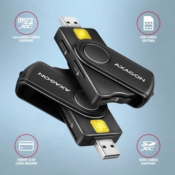 AXAGON CRE-SMP2A, USB-A PocketReader 4-slot čtečka Smart card (eObčanka) + SD/microSD/SIM