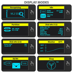 AXAGON EEM2-SD2 USB-C 10Gbps - M.2 NVMe & SATA SSD kovový DISPLAY box, bezšroubkový