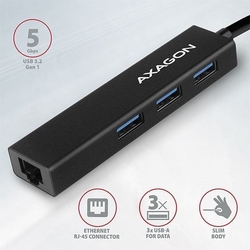 AXAGON HMA-GL3A, USB 3.2 Gen 1 hub, porty 3x USB-A + Gigabit Ethernet