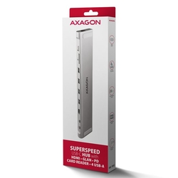 AXAGON HMC-10HLS, USB 5Gbps hub, 4x USB-A, HDMI 4k/60Hz, RJ-45 GLAN, SD/mSD, PD 100W
