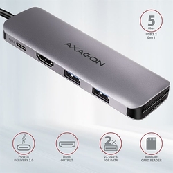 AXAGON HMC-5, USB 3.2 Gen 1 hub, 2x USB-A, HDMI