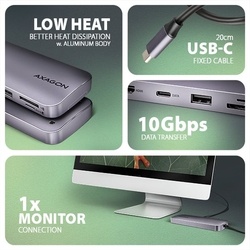 AXAGON HMC-6GM2, USB-C 10Gbps GEN2COMBO 6in1 hub