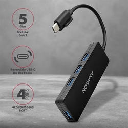 AXAGON HUE-G1C, 4x USB 3.2 Gen 1 SLIM hub, kabel USB-C