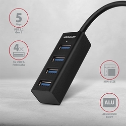 AXAGON HUE-M1C, 4x USB 3.2 Gen 1 MINI hub, kovový, kabel USB-C 20cm