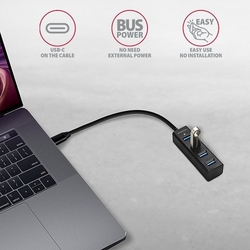 AXAGON HUE-M1C, 4x USB 3.2 Gen 1 MINI hub, kovový, kabel USB-C 20cm