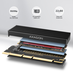 AXAGON PCEM2-XS, PCIe x16 - M.2 NVMe M-key slot adaptér, kryt s chladičem pro pasivní chlazení