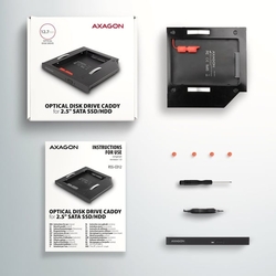 AXAGON RSS-CD12 rámeček pro 2.5" SSD/HDD do DVD slotu, 12.7 mm, LED, hliník